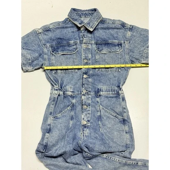 Free People Coverall Jumpsuit Denim Women's XS Short Sleeve‎ - Picture 3 of 5